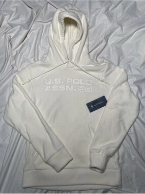 U.S. Polo Assn. Cream Fleece Pullover Hoodie with Raised Logo